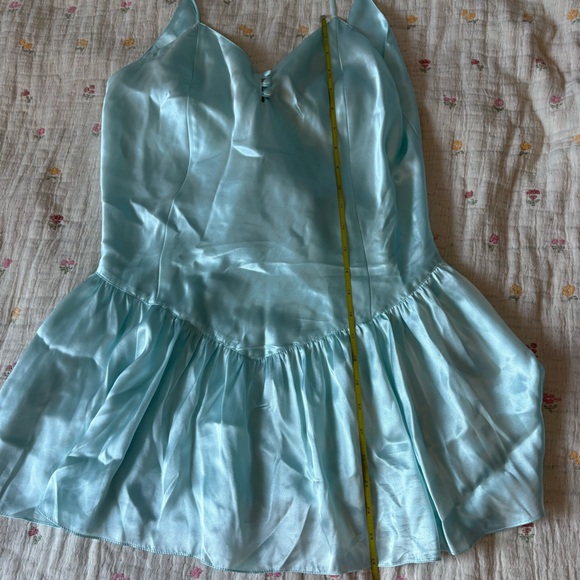 VINTAGE Y2K Light Blue Silk & Satin Tiered Ruffle Tie Back Bow Dress Slip Dress - Picture 15 of 16